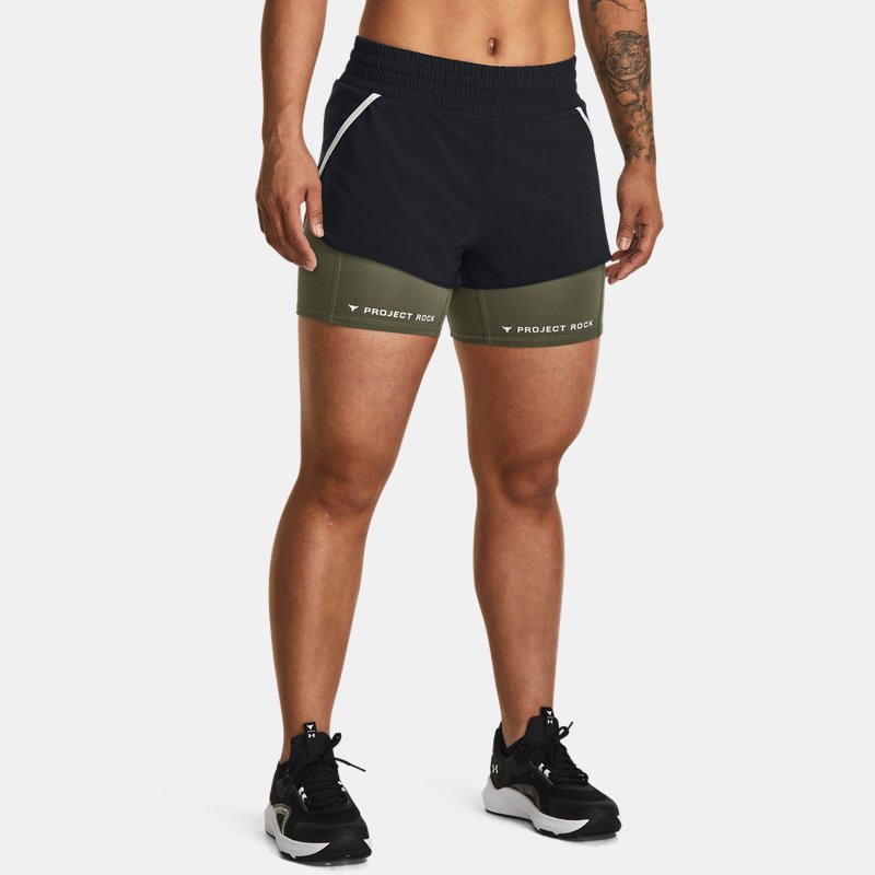 Under Armour Women's Project Rock Flex Woven Leg Day Shorts Black / Marine OD Green / White Clay XS
